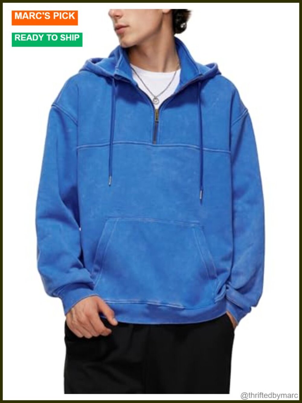 Mens Oversized Quarter Zip Hoodie Sweatshirt Half Zipper Heavyweight Fleece